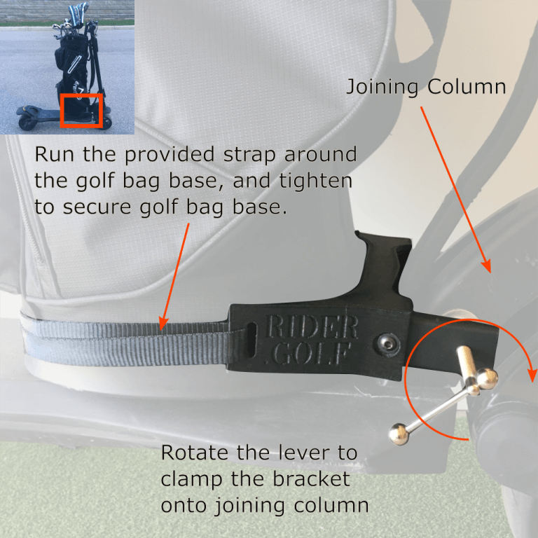 The Rider Golf Bag Mount just clamps onto the Joining Column to securely hold your golf bag.